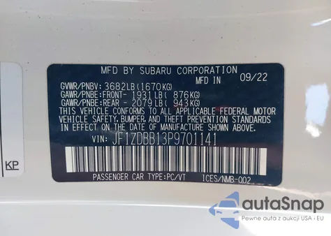 2023 Subaru Brz Premium из США, поврежденный, VIN JF1ZDBB13P9701141